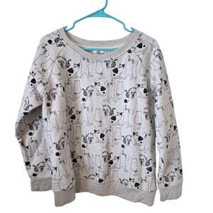 LA Soul Womens Cat Print Crew Neck Sweatshirt Size Large White Gray